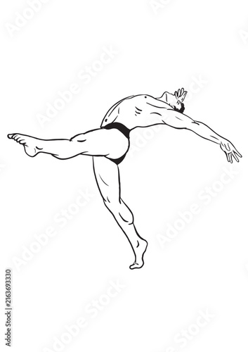 The man had taken off his shirt and was dancing ballet.
Black Silhouette Vector Illustration,
Cartoon Sport and Wellness Drawing with Clean Outline Style