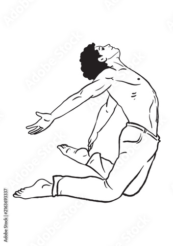 The man took off his shirt and jumped into the air.
Black Silhouette Vector Illustration,
Cartoon Sport and Wellness Drawing with Clean Outline Style
