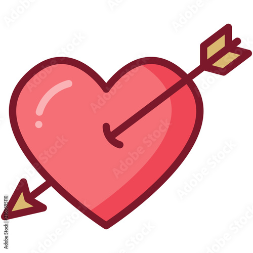 Foto Cute red heart with cupid arrow flat icon thick outline.