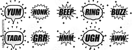 Bild auf Leinwand Comic Sound Effect Playful Noise Words - Pop Art Speech Bubble Set of 10