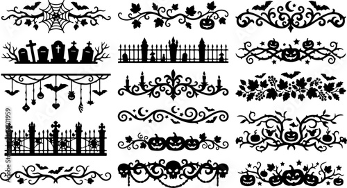 Set of halloween decorative borders and dividers vector illustration