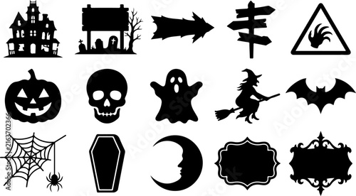 Halloween silhouette icons set vector illustration