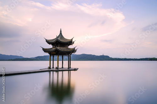 Scenery of Jixian Pavilion in West Lake Scenic Area, Hangzhou, Zhejiang, China