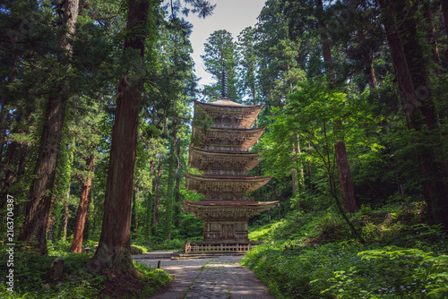 山形 羽黒神社 杉木立の中の国宝五重塔