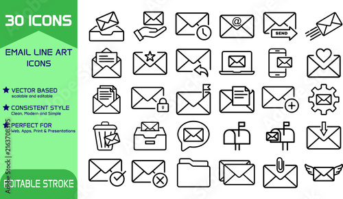 Modern Email Line Icons Collection Editable Vector Graphic
