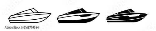 Speedboat Icons Set, Motorboat Vector Graphics, Nautical Transportation Symbols, Watercraft Collection