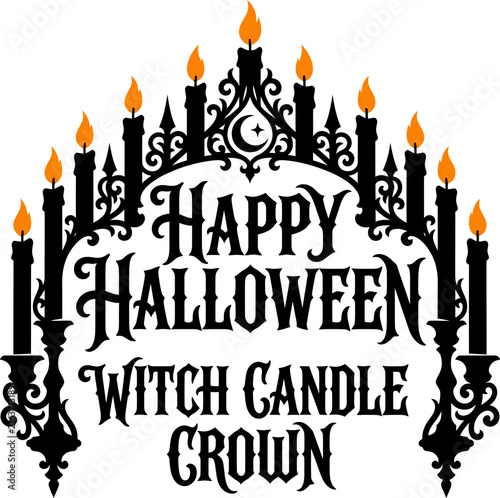 Happy Halloween Witch Candle Crown with flickering flames during spooky night concept stylized illustration