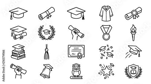 Graduation Ceremony Icons Set. Academic Achievement Symbols.