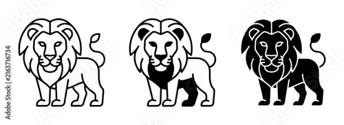 Lion Icons Set: Majestic King of Beasts in Outline, Silhouette, and Filled Styles for Graphic Design and Branding