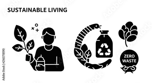 Sustainable living icon set for eco-friendly lifestyle branding.