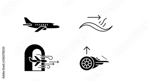 Technical aerodynamics and engine component icons.
