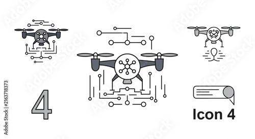 Technical drone icons and circuit patterns for aerial technology concepts.