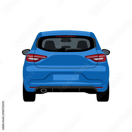 Blue Hatchback Car Rear View Vector Illustration