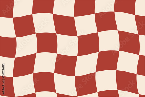 Retro wavy checkered pattern background in red and cream
