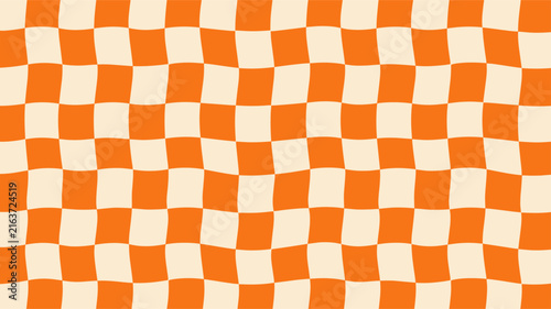 Wavy checkered pattern seamless background in bright orange
