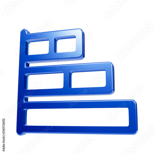 Foto 3d blue horizontal bar chart with segmented bars, glossy finish, isolated on a b