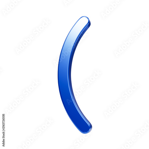 Fotografie A single glossy blue left parenthesis symbol isolated on a black background, fea