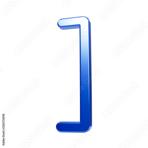Foto A single glossy blue right square bracket symbol isolated on a black background,