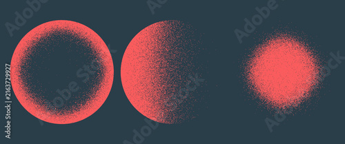Various Degree Noise Pale Red Grainy Textured Sphere Forms Vector Trendy Abstract Graphic Background. Different Handdrawn Dotted Light Shadow 3D Ball Figures Isolate Design Elements Texture Collection