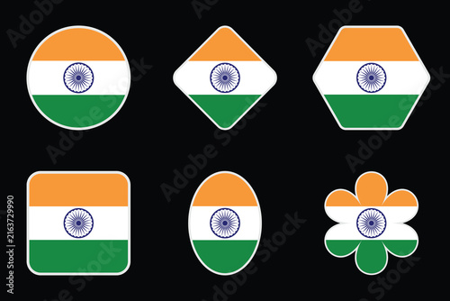 Indian National Flag design. Vector illustration of National Flag with different shape like, surare, circle, polygon. Indian Independence Day. Indian tricolor background for 15th August, Republicday.