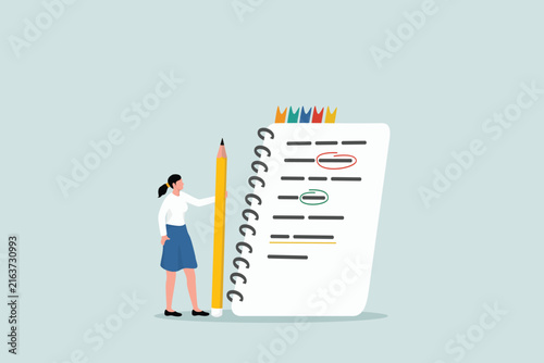 Recording or documenting important information, summaries, or conclusions. A concept related to planning or productivity. A woman holds a pencil and a notebook or notepad to write.