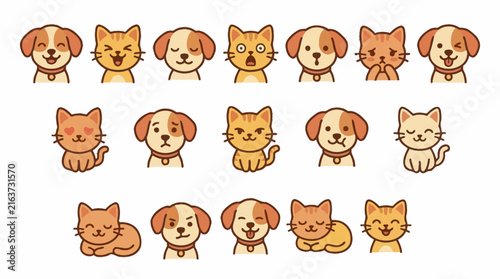 Cute domestic cat and dog face character stickers