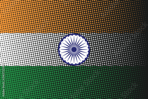 Indian National Flag design with dotted halftone. Indian Independence Day or Republic day celebration flag. Vector illustration of National Flag. Indian tricolor background foe 15th August, 26 January