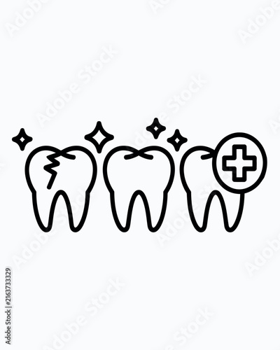 Tooth, line icons for dental clinic branding, oral hygiene, clean teeth, dentistry services, healthcare, and medical design.