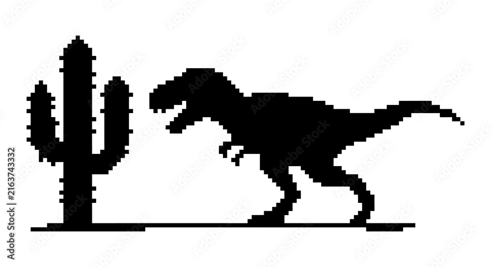 Obraz premium Dinosaur and cactus silhouettes against a white background