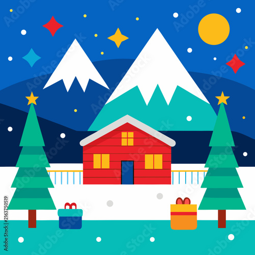 Christmas Ice Skating Rink Vector Illustration