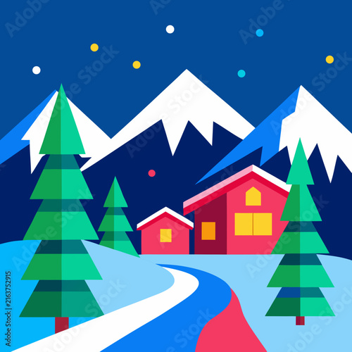  Christmas Mountain Resort Winter Landscape