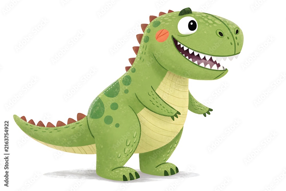 Fototapeta premium Cute cartoon dinosaur with happy expression