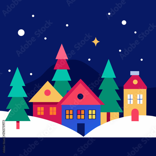 Christmas Winter Village Night Landscape