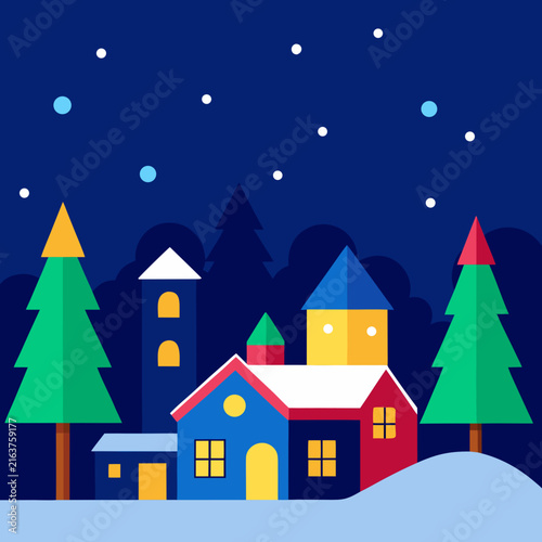 Christmas Winter Village Night Landscape