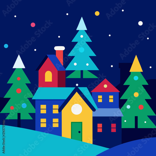 Christmas Winter Village Night Landscape