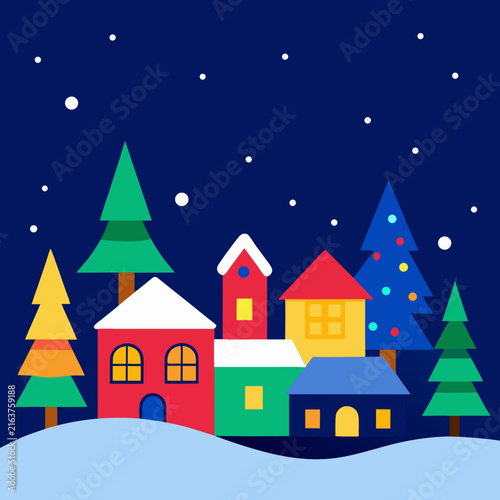 Christmas Winter Village Night Landscape