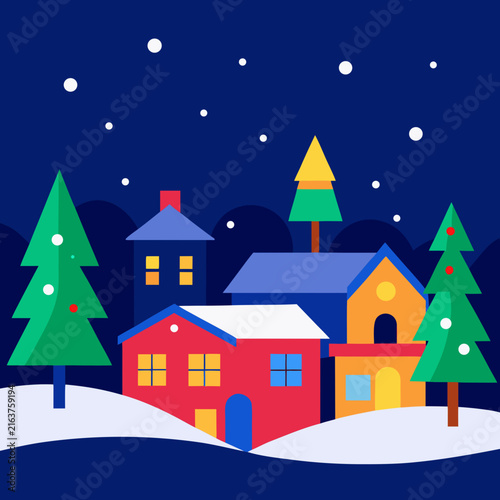 Christmas Winter Village Night Landscape