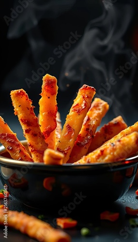 Crisp golden sticks sizzle with savory delight, tasty, comfort