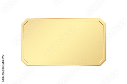Blank gold ticket frame mockup. Realistic isolated vintage golden coupon border template. Luxury decorative admission pass element for cinema, event, lottery, voucher, and invitation design.