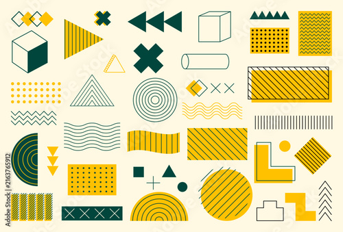 memphis elements, Geometric, Bold Color Combinations in Minimalist Style