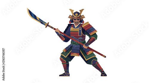 Фотография Samurai warrior in traditional armor holding a polearm weapon