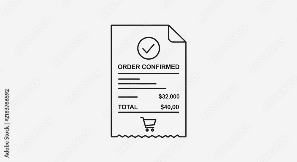 Obraz premium Order Confirmed Receipt Icon with Shopping Cart and Checkmark