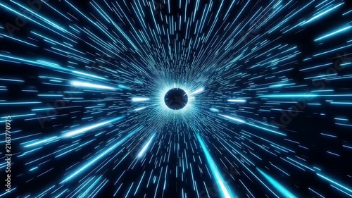 Warp Speed Travel with Glowing Blue Light Trails