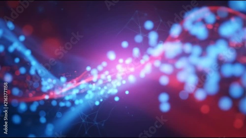 Blue particle flow red glowing abstract wave digital energy stream dynamic light futuristic technology wave molecular structure