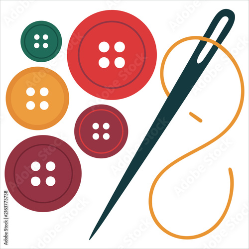 Obraz na plátne Warm hand drawn picture of needle buttons against a crisp white backdrop scene