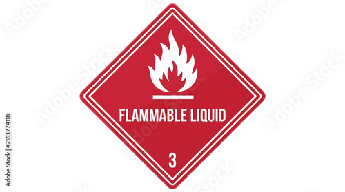 Flammable liquid hazard warning sign displaying a white flame symbol on red background created as a clean vector graphic illustration