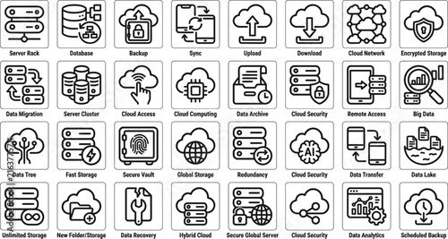 Modern cloud computing network icon set