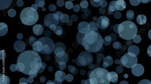 Abstract cinematic cool blue bokeh light overlay animation on black background.