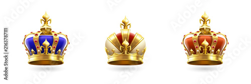 Foto Three regal gold crowns in different colors royalty transparent background