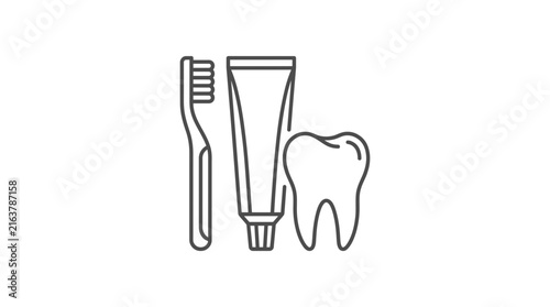 Dental hygiene tools including toothbrush and toothpaste.